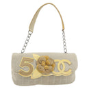 CHANEL No. 5 Camellia COCO Mark Chain Bag Canvas Beige Silver CC Auth ka5765A-13