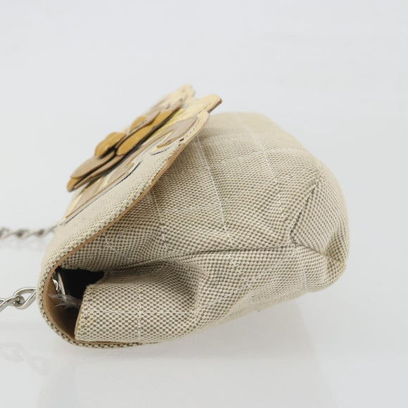 CHANEL No. 5 Camellia COCO Mark Chain Bag Canvas Beige Silver CC Auth ka5765A
