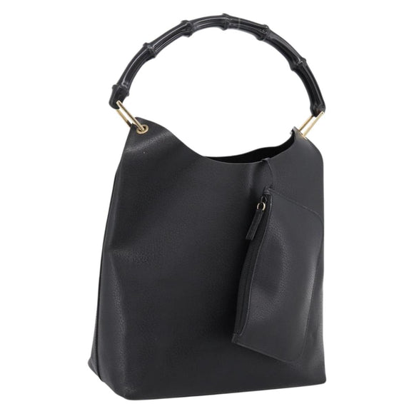 GUCCI Bamboo Shoulder Bag Leather Black Gold 001 1013 1881 Auth ka5766