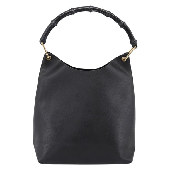 GUCCI Bamboo Shoulder Bag Leather Black Gold 001 1013 1881 Auth ka5766