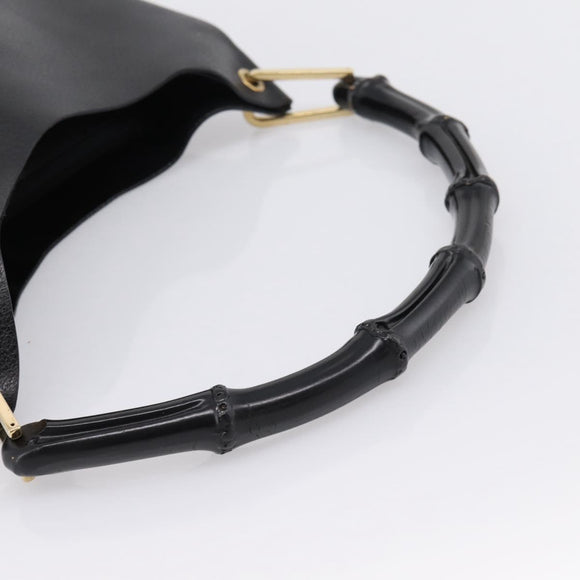 GUCCI Bamboo Shoulder Bag Leather Black Gold 001 1013 1881 Auth ka5766