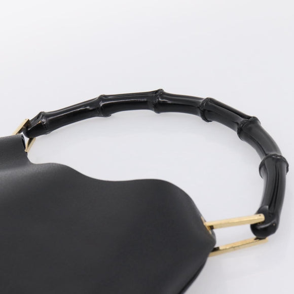 GUCCI Bamboo Shoulder Bag Leather Black Gold 001 1013 1881 Auth ka5766