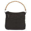 GUCCI Bamboo Hand Bag Nylon Khaki Silver 000 0509 Auth ka5767-2