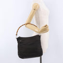 GUCCI Bamboo Hand Bag Nylon Khaki Silver 000 0509 Auth ka5767-24