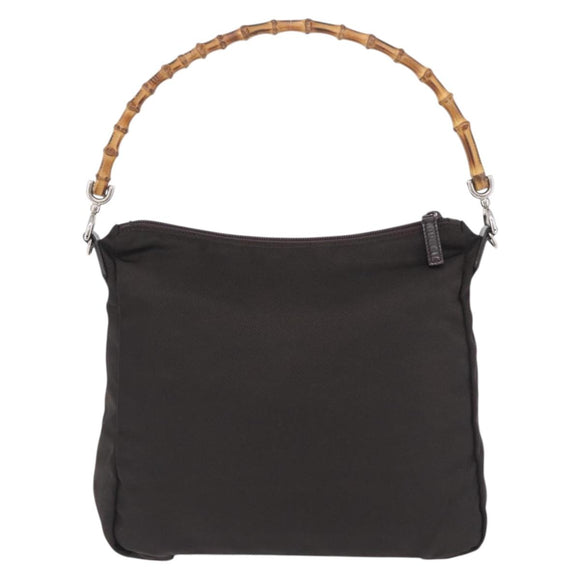 GUCCI Bamboo Hand Bag Nylon Khaki Silver 000 0509 Auth ka5767