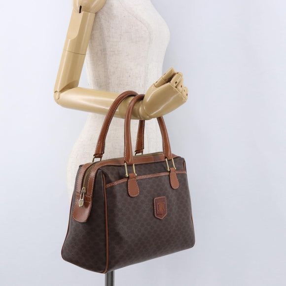 CELINE Macadam Canvas Hand Bag PVC Leather Brown Gold Auth ka5768A
