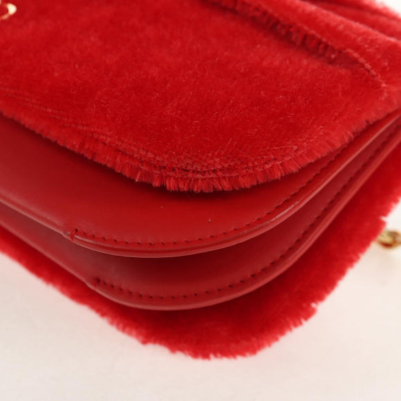 LOEWE Chain Goya Shoulder Bag Leather Red Gold Auth ka576M