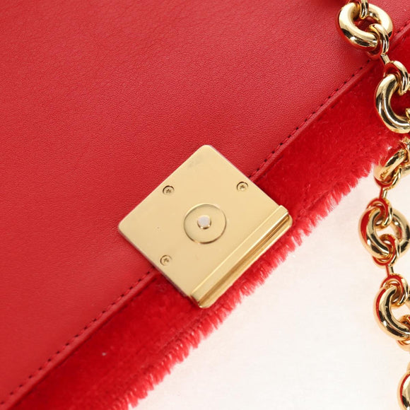LOEWE Chain Goya Shoulder Bag Leather Red Gold Auth ka576M