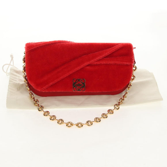 LOEWE Chain Goya Shoulder Bag Leather Red Gold Auth ka576M