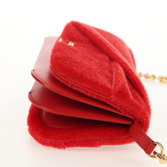 LOEWE Chain Goya Shoulder Bag Leather Red Gold Auth ka576M