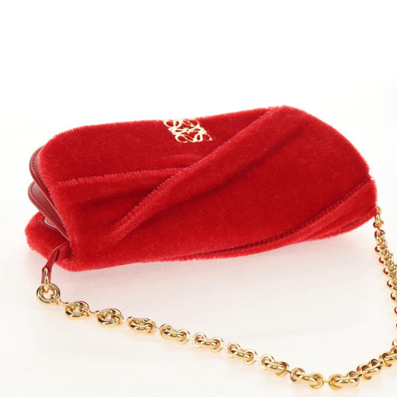 LOEWE Chain Goya Shoulder Bag Leather Red Gold Auth ka576M