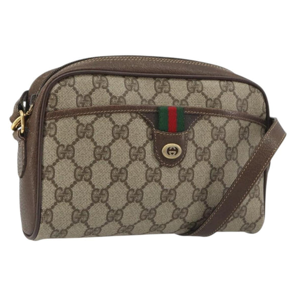 GUCCI GG Supreme Web Sherry Line Bag PVC Beige Gold 116 02 089 Auth ka5771