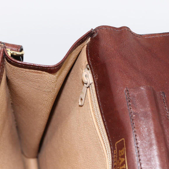 BALLY Shoulder Bag Leather Brown Gold Auth ka5774