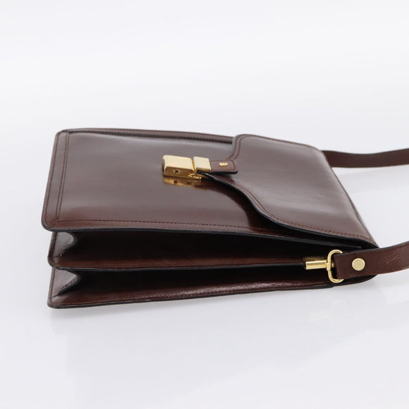 BALLY Shoulder Bag Leather Brown Gold Auth ka5774