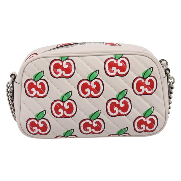 GUCCI GG Marmont Apple Shoulder Bag Leather White Silver 447632 Auth ka5779M