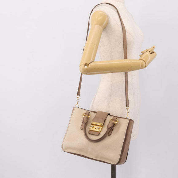 Miu Miu Hand Bag Leather 2way Beige Gold Auth ka5783A