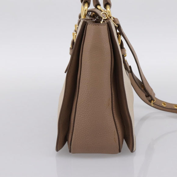 Miu Miu Hand Bag Leather 2way Beige Gold Auth ka5783A