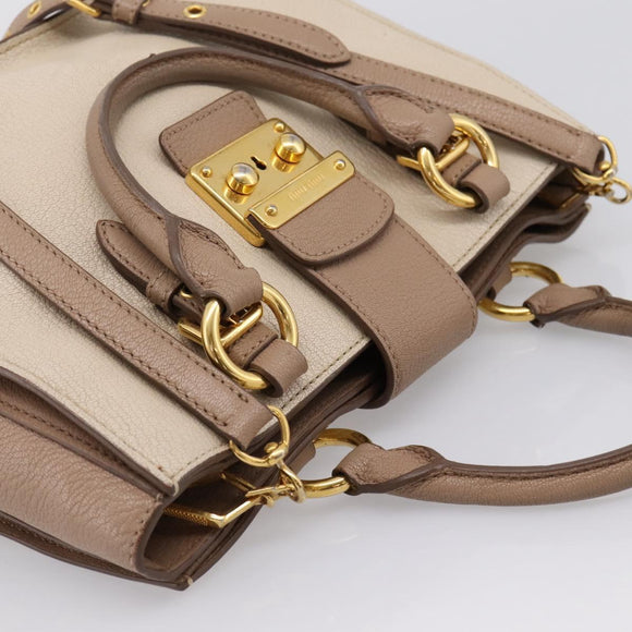 Miu Miu Hand Bag Leather 2way Beige Gold Auth ka5783A
