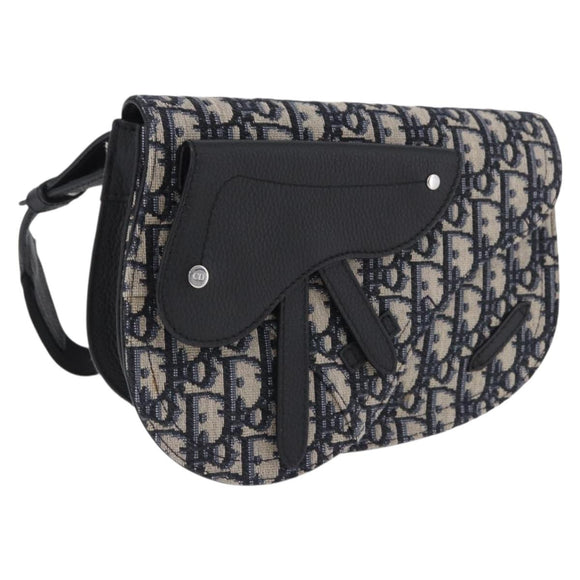 Christian Dior Trotter Canvas Saddle Oblique Jacquard Bag Navy Auth ka5789M