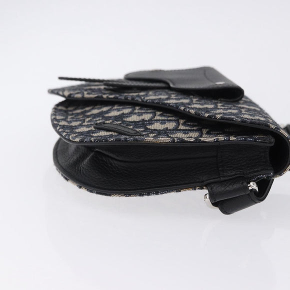 Christian Dior Trotter Canvas Saddle Oblique Jacquard Bag Navy Auth ka5789M