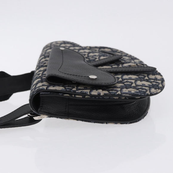 Christian Dior Trotter Canvas Saddle Oblique Jacquard Bag Navy Auth ka5789M