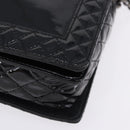 CHANEL Matelasse Boy Chanel Chain Bag Patent leather Black CC Auth ka5793V-14