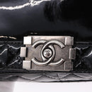 CHANEL Matelasse Boy Chanel Chain Bag Patent leather Black CC Auth ka5793V-17
