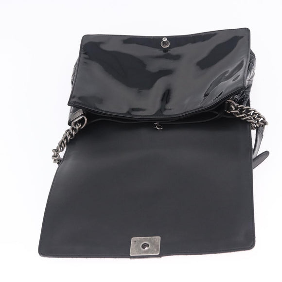 CHANEL Matelasse Boy Chanel Chain Bag Patent leather Black CC Auth ka5793V