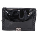 CHANEL Matelasse Boy Chanel Chain Bag Patent leather Black CC Auth ka5793V-13