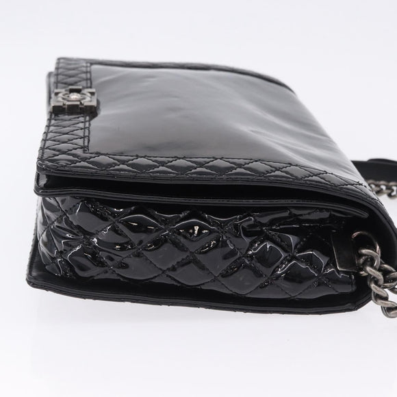 CHANEL Matelasse Boy Chanel Chain Bag Patent leather Black CC Auth ka5793V