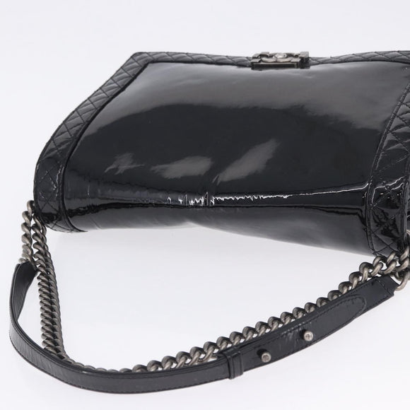CHANEL Matelasse Boy Chanel Chain Bag Patent leather Black CC Auth ka5793V