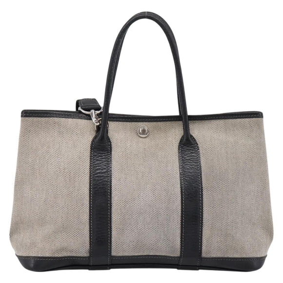 HERMES Garden Party PM Hand Bag Canvas 2way Gray Silver Auth ka5795