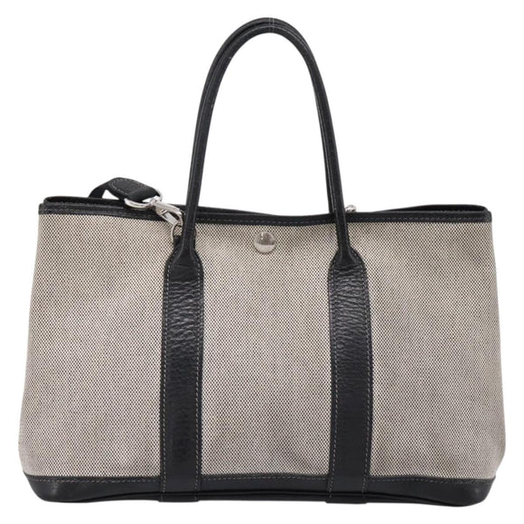 HERMES Garden Party PM Hand Bag Canvas 2way Gray Silver Auth ka5795