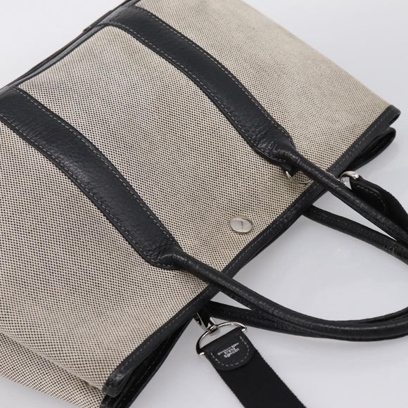 HERMES Garden Party PM Hand Bag Canvas 2way Gray Silver Auth ka5795