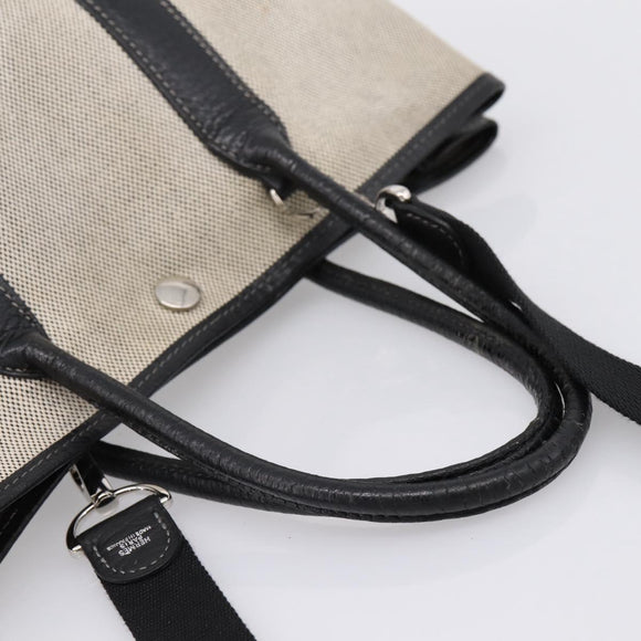 HERMES Garden Party PM Hand Bag Canvas 2way Gray Silver Auth ka5795