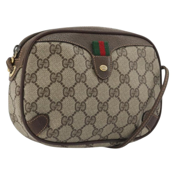 GUCCI GG Supreme Web Sherry Line Bag PVC Beige Gold 156 02 066 Auth ka5796