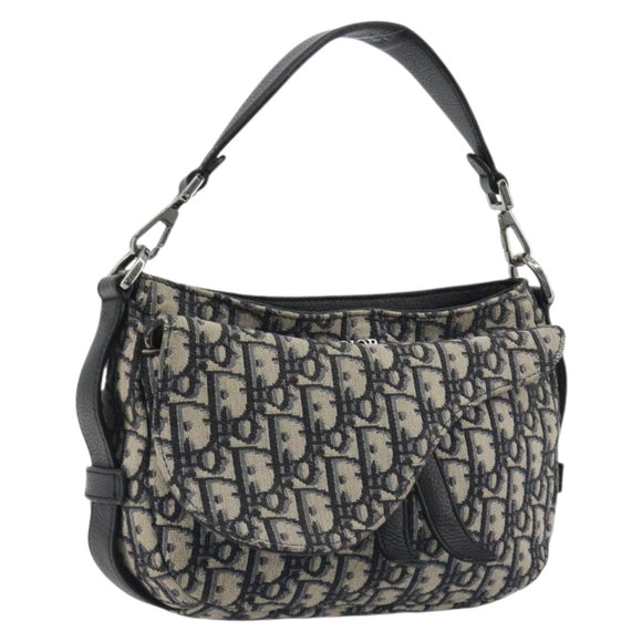 Christian Dior Trotter Canvas Saddle Oblique Jacquard Bag Navy Auth ka5797A