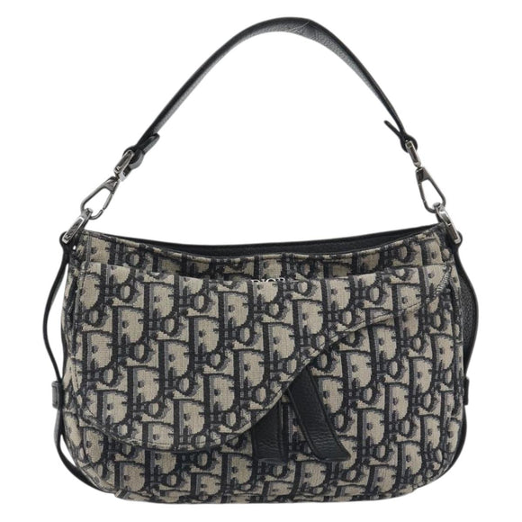 Christian Dior Trotter Canvas Saddle Oblique Jacquard Bag Navy Auth ka5797A