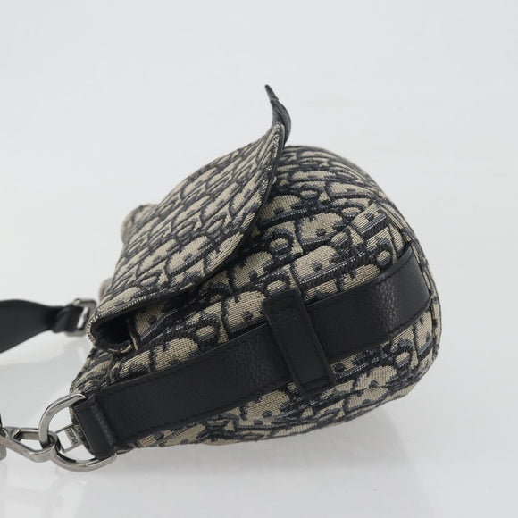 Christian Dior Trotter Canvas Saddle Oblique Jacquard Bag Navy Auth ka5797A