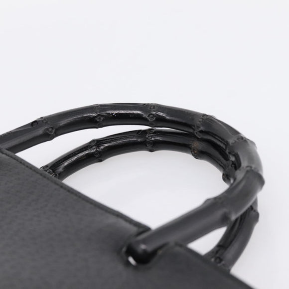GUCCI Bamboo Hand Bag Leather Black Gold 002 1060 Auth ka5801