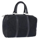 Christian Dior Trotter Canvas Boston Bag Suede Navy Silver Auth ka5806-1