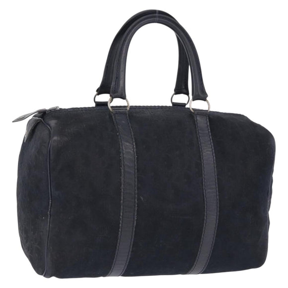 Christian Dior Trotter Canvas Boston Bag Suede Navy Silver Auth ka5806