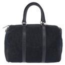 Christian Dior Trotter Canvas Boston Bag Suede Navy Silver Auth ka5806-13