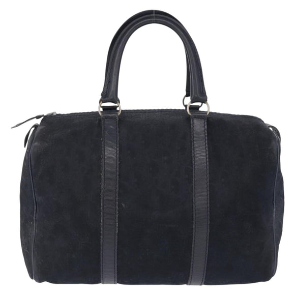 Christian Dior Trotter Canvas Boston Bag Suede Navy Silver Auth ka5806