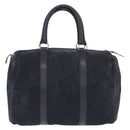 Christian Dior Trotter Canvas Boston Bag Suede Navy Silver Auth ka5806-2