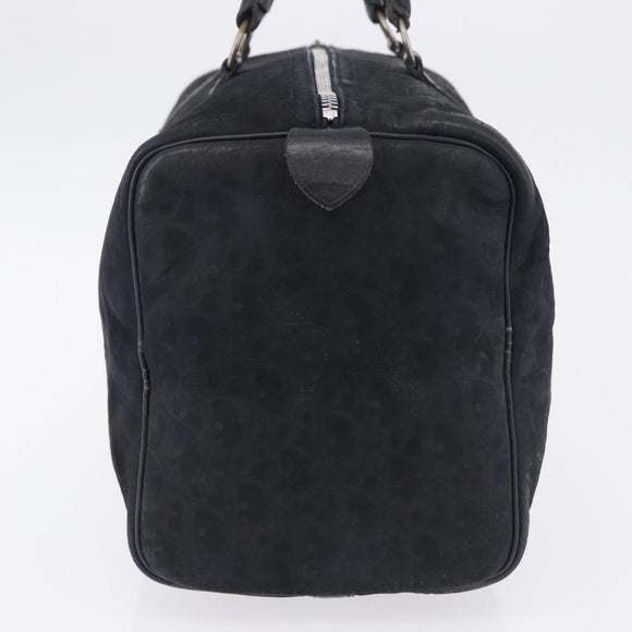 Christian Dior Trotter Canvas Boston Bag Suede Navy Silver Auth ka5806