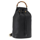 GUCCI Bamboo Body Bag Leather Black Gold 003 2113 0036 Auth ka581-1
