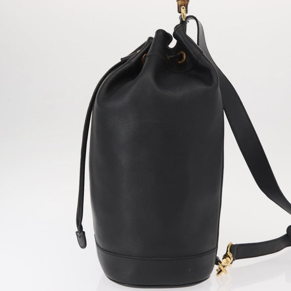 GUCCI Bamboo Body Bag Leather Black Gold 003 2113 0036 Auth ka581