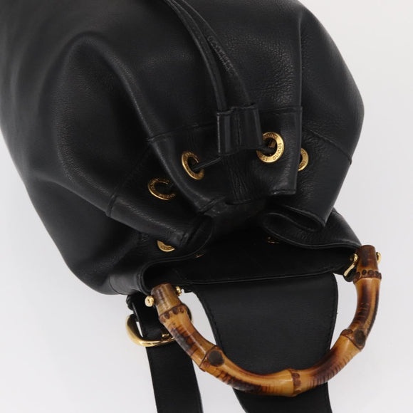 GUCCI Bamboo Body Bag Leather Black Gold 003 2113 0036 Auth ka581