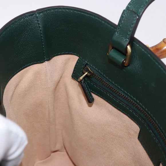GUCCI Bamboo Diana Small Hand Bag Leather 2way Green Gold 750396 Auth ka5810M